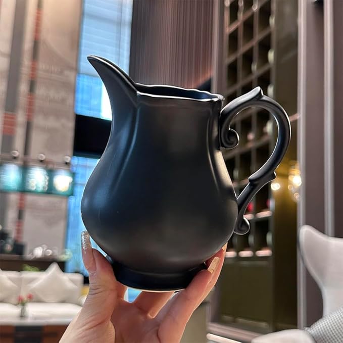 WAIT FLY Vintage Embossed Ceramic Creamer and Sugar Bowl Set, Cream Pitcher, Sugar Bowl with Lid, Coffee Serving Set-Black-Creamer Bowl Set