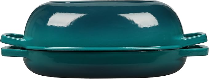 EDGING CASTING Enameled Cast Iron Oval Dutch Oven Pot with Lid, Dutch Oven for Sourdough Bread Baking, Oval Bread Pan, Bread Oven, Bread Dutch Oven, 5qt, Darkcyan