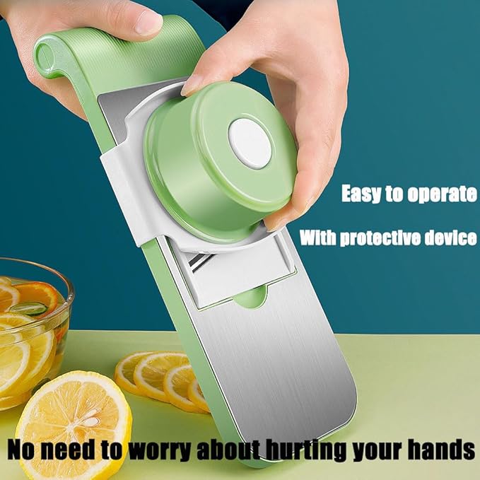 Multifunctional Vegetable Cutter, 6-in-1 Chopper Vegetable Cutter, Stainless Steel Multifunctional Vegetable Cutters & Slicer with 5 Detachable Blades, Mandoline Slicer for Kitchen (5 styles blue)