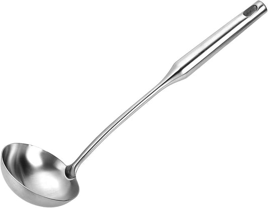 TBWHL Metal Soup Ladle 13.4" 304 Stainless Steel with Long Handle - Professional Kitchen Ladle with Ergonomic Handle & Perfect Balance for Gravy, Sauce & Broth