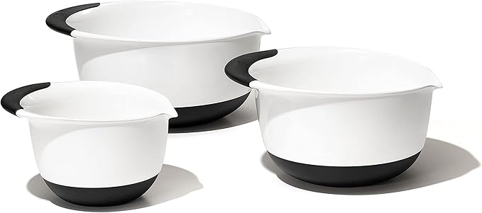 OXO Good Grips 3- Piece Plastic Mixing Bowl Set, 2500 ml,White/Black
