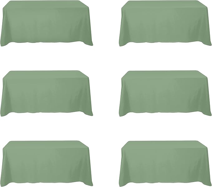 BRILLMAX 6 Pack Sage Green Tablecloths 90 x 132 Inch for 6ft Rectangle Tables - 150 GSM Polyester Fabric, Floor Length Drop, Water, Stain & Wrinkle Resistant Cloth Cover for Wedding Reception Banquet