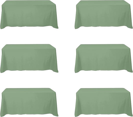BRILLMAX 6 Pack Sage Green Tablecloths 90 x 132 Inch for 6ft Rectangle Tables - 150 GSM Polyester Fabric, Floor Length Drop, Water, Stain & Wrinkle Resistant Cloth Cover for Wedding Reception Banquet