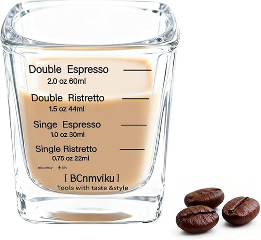 NCnnwovf 60ml Espresso Shot Glass,Heavy Sturdy Shot Glass Measuring Cup for Coffee,Milk,Cocktails,Tequila(Square-1pack)