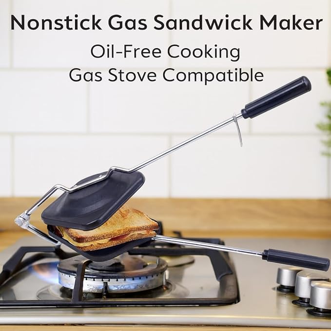 Sandwich Maker Gas Stove Top Toaster Sandwich Hot Pan Toasted Sandwich Snack Maker Nonstick Double Sided Pressure Breakfast Pan with Handles Panini Press