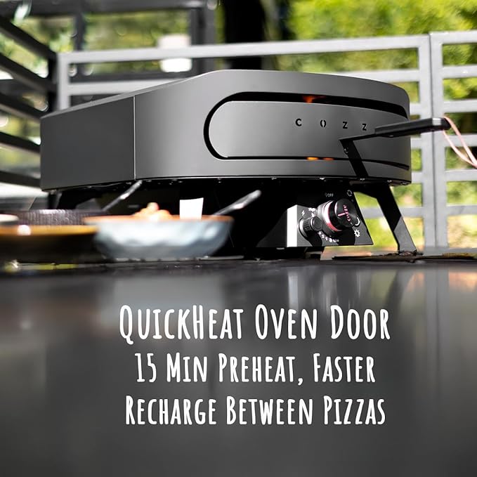 Cozze 13" Gas Pizza Oven with Rotating Pizza Stone for Easy Restaurant-Style Pizza at Home – Triple Burner, Built-In Thermometer, Fast 15-Min Preheat, Portable Outdoor Pizza Oven