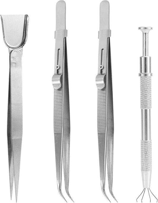 4pcs Cake Decorating Tools Set, 2 Stainless Steel Sprinkle Pen, Grabber & Shovel-Head Tweezers Professional Sprinkles Tools for Baking Cookies Cupcake Making Supplies Decoration Jewelry Earring