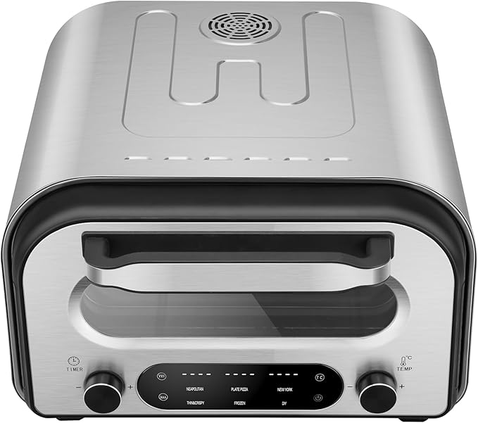 QERPRE Electric Pizza Oven Indoor 1700W Countertop Pizza Maker Fast Heating up to 850°F Touchscreen 6 Preset Modes Adjustable Timer & Temp Knobs Used for Commercial & Home Kitchen in Silver