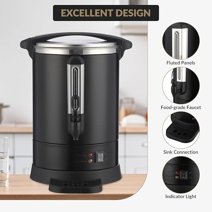 80 Cups Coffee Urn Hot Water Urn,12L/3.2 Gal Large Stainless Steel Commercial Coffee Maker with Double Wall Insulation, Electric Hot Beverage Dispenser for Buffet Party Catering,Weddings