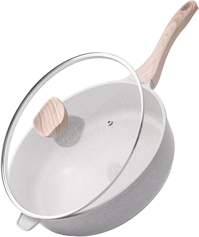 Kordisen Nonstick Ceramic Deep Frying Pan, 12 Inch Non Toxic Large Skillet with Lid, 5 Qt Healthy Jumbo Cooker, Saute Pan for Cooking, Induction Cookware, PFOA & PFAS Free