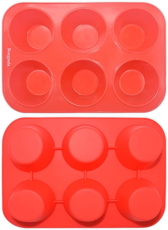 Bongpuda Silicone Large Muffin Pan 2 Pack,6 Cup Large Silicone Cupcake Pan,Non-Stick Jumbo Muffin Pans,Food Grade Cupcake Molds,Perfect for Egg Muffin,Big Cupcake