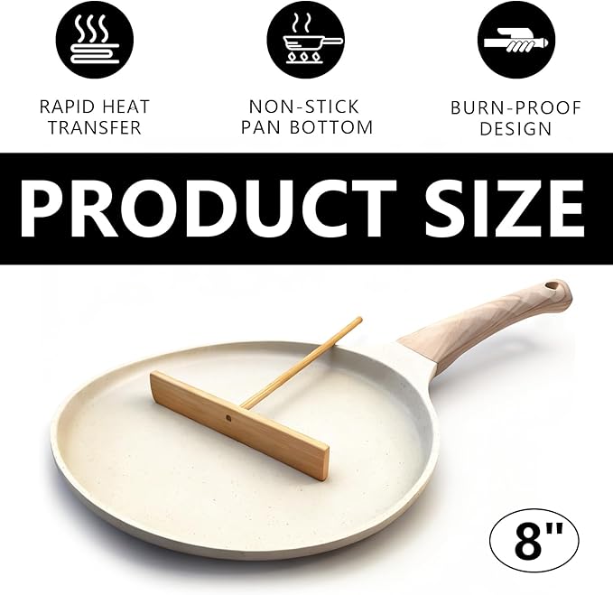 DOTUHAO Nonstick Crepe Pan Set, Kitchen Pancake Grill Pan, 8 Inch Granite Coating Flat Skillet Tawa Dosa Tortilla Pans, Pizza Pans, Fry-Pan Compatible with All Stovetops (8 Inch, White)
