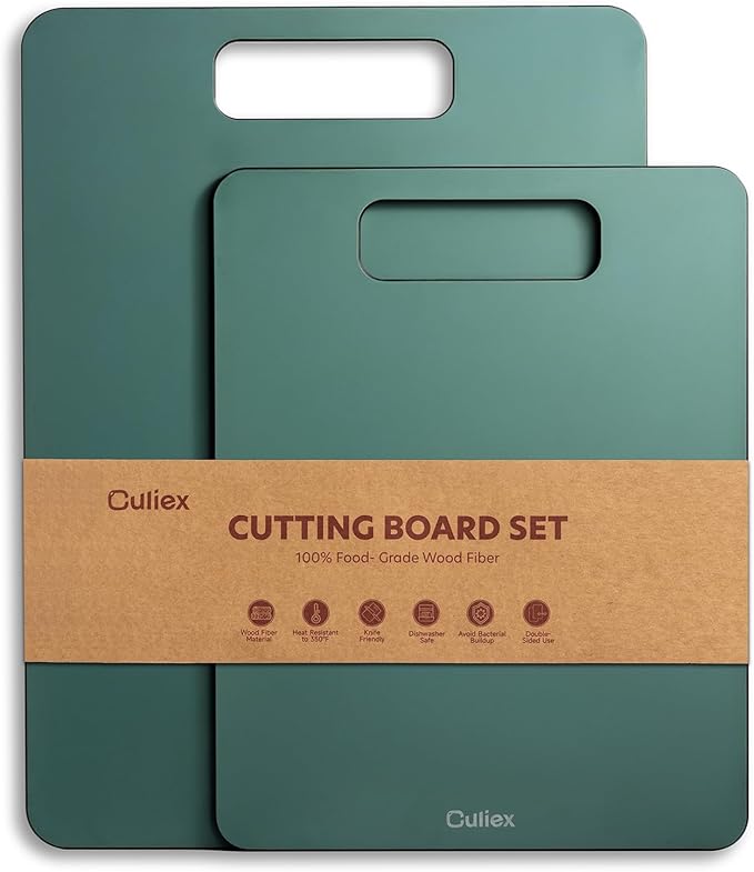 Culiex Wood Fiber Cutting Board 2-Pack, Composite Chopping Boards for Kitchen, Dishwasher Safe, Non-Toxic, High Density, Knife Friendly, BPA Free, Non-Slip Feet for Cutting Meat, Vegetables, Fruits