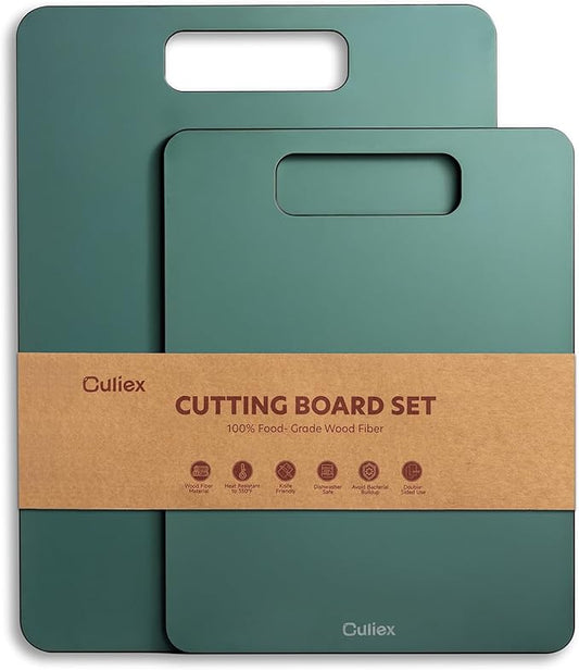 Culiex Wood Fiber Cutting Board 2-Pack, Composite Chopping Boards for Kitchen, Dishwasher Safe, Non-Toxic, High Density, Knife Friendly, BPA Free, Non-Slip Feet for Cutting Meat, Vegetables, Fruits