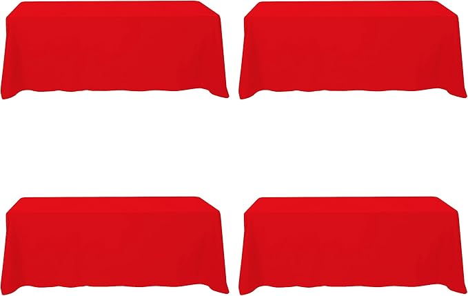BRILLMAX 4 Pack Red Tablecloths 90 x 156 Inch for 8ft Rectangle Tables - 150 GSM Polyester Fabric, Floor Length Drop, Water, Stain & Wrinkle Resistant Cloth Cover for Wedding Reception Banquet