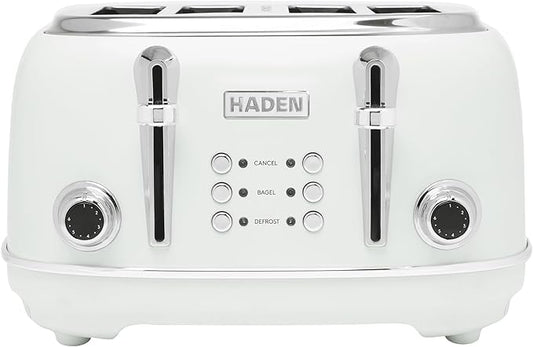 HADEN Heritage Toaster with Extra Wide Slots, 1500-Watt, Ivory & Chrome - Retro Stainless Steel Design with Self-Centering Function, Adjustable Browning Control & Removable Crumb Tray