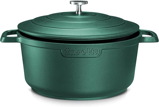 INSETFY Large Dutch Oven Pot with Lid-7.5QT Cast Aluminum Oven Pot with Two Handles Lightweight for Bread Baking Braising and Roasting(Green)