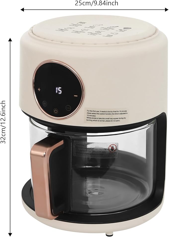 4.2L Glass Air Fryer with Transparent Fry Bowl,1200W 360° Viewable Air Fryer with Digital Display, Countertop Convection Oven,176℉-392℉ Adjustable,60-Min Timer, 8 Modes for Home,Outdoor Picnics