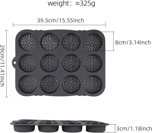 12-cavity Silicone Hamburger Bun Pan, Nonstick Loaf Pan & Heat Resistant Burger Bun Pans for Baking, Bread Pans for Homemade Bread, Bread pans for baking, Easy to Use Burger Pan
