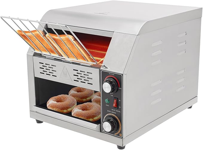 Commercial Conveyor Toaster with Temp & Speed Control Countertop Bread Oven Restaurant Cafe Toaster for Bread Buns Bagels Donuts Sandwiches (300 Slices/H)