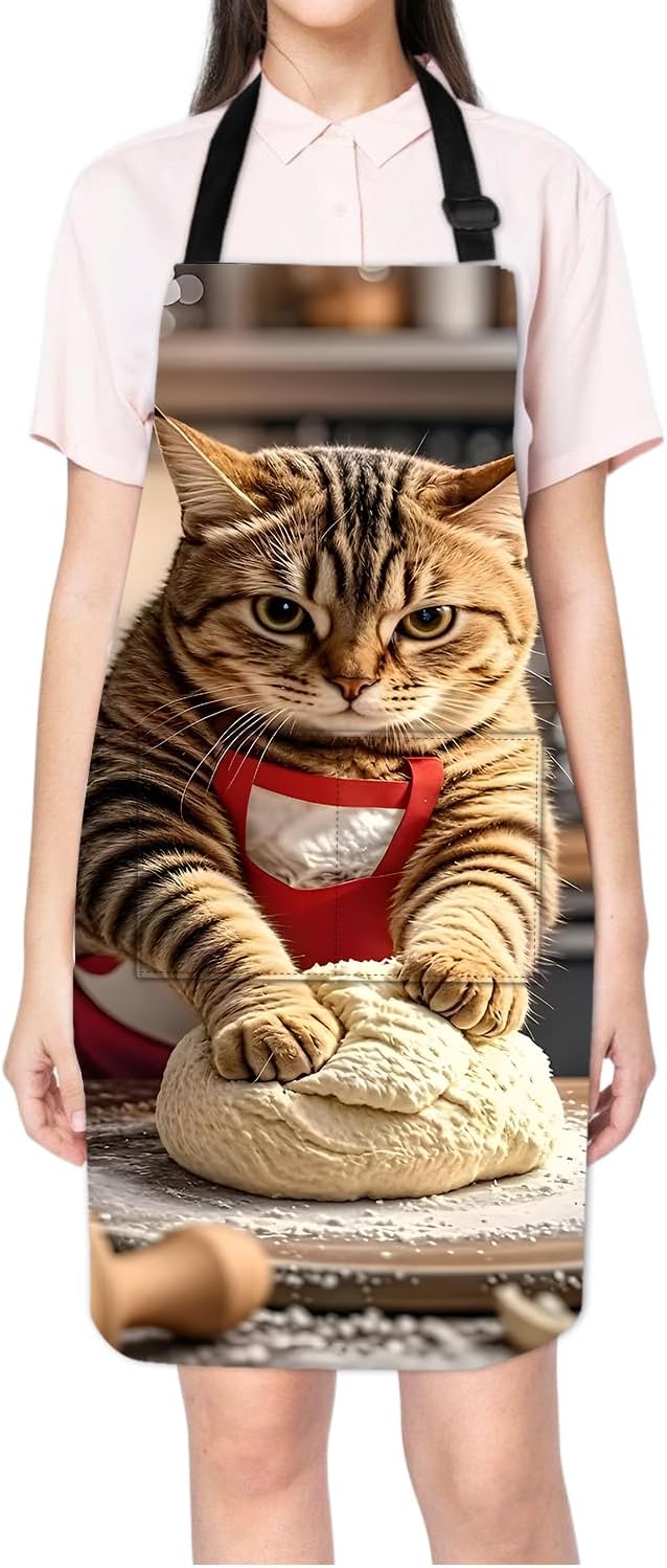 Funny Cat Apron with 2 Pockets Waterproof for Men Women Kitchen Garden Decor