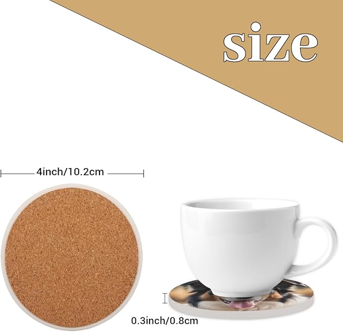 Border Collie Dog Round Coasters Set of 2, Absorbent Ceramic Coaster with Cork Base, Bar Coasters for Drinks Coffee Mugs Tea Cups Wine Glasses Home Decor Gifts (4 inches Diameter)