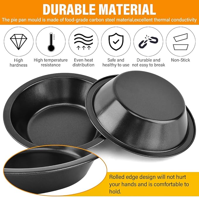 12 Pcs Mini Pie Pans,5 Inch NonStick Individual Dish Pie Plate Reusable Round Tins Small Bakeware for Baking Pot Pies, Cakes, Quiches, Tarts, Desserts(COLOR:Black)