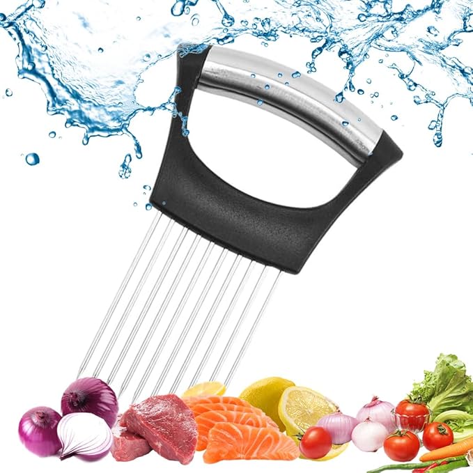 Onion Slice Holder, 2025 Upgraded Stainless Steel Onion Holder for Slicing Lemon Slicer Vegetable Cutter, Kitchen Chopper Slicing Assistant Tool for Meat, Onion, Potato, Tomato (1, A)