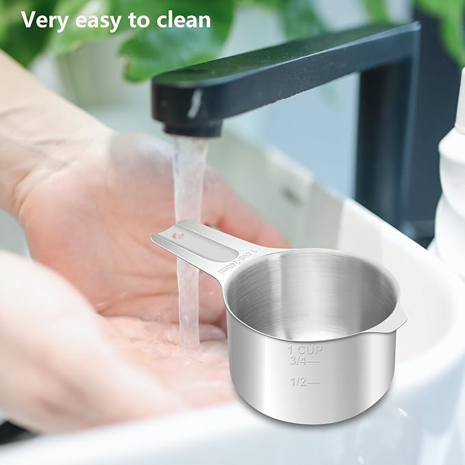 1/4 Cup (60 ml | 2 oz | 60 cc) Stainless Steel Measuring Cup, Metal Measuring Cup for Cooking & Baking