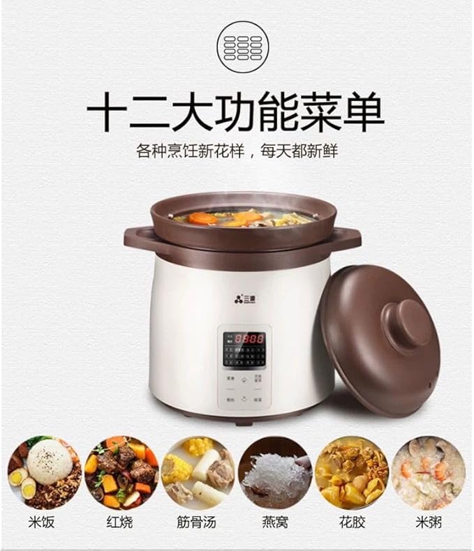SanYuan 5L Ceramic Rice Cooker and Electric Stew Cooker, 12-in-1 Smart Slow Cooker with Inner Clay Pot, 700W, 24H Timer & Keep Warm, Baby Food Herbal Soup Maker – TGD50-SA21