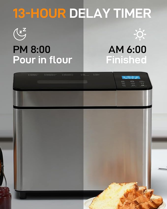 25-IN-1 Bread Maker with Recipes, 2lb Automatic Bread Machine with Visible Lid, Automatic Nut Dispenser/One-Touch Control/13 Hours Delay Timer, Easy to Begin and High Success Rate for Homemade Bread