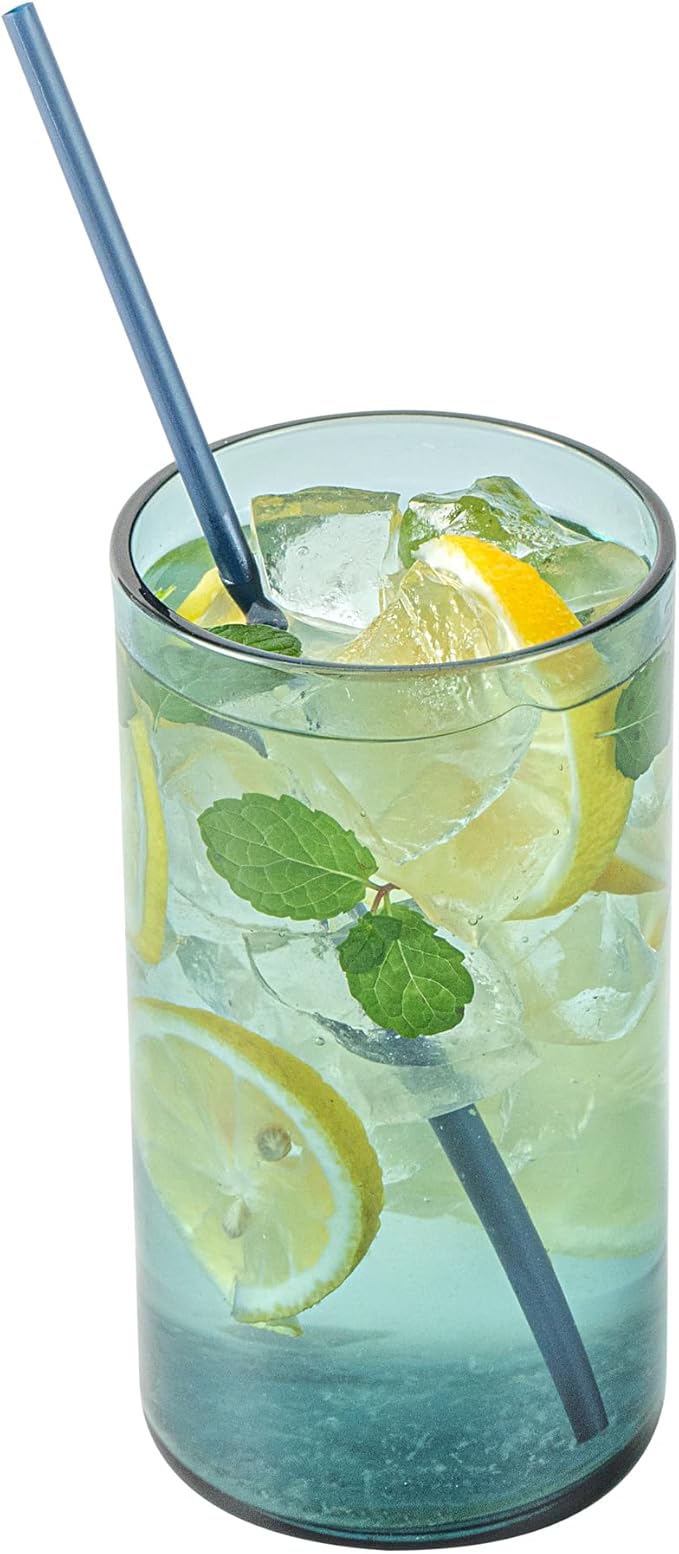 Restaurantware-Vetri 16 Ounce Tall Drinking Glasses, 24 Dishwashable Beverage Glasses - No-Lead, Elegant, Blue Glass Tumblers, Ideal For Water, Juice Beer, Cocktails, Liquor, Iced Tea, And More