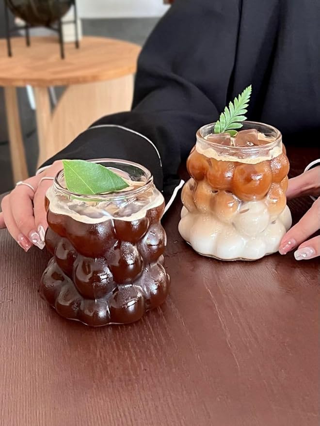 2pcs glass cup, Grape-Shaped Mug,Coffee Cup for Milk, Latte, Water, Juice - Universal Holiday Drinkware,Clear Glass Beverage Cup(grape)
