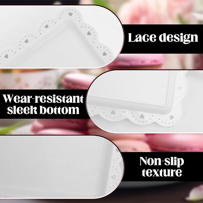 Food Tray, 12 Pack Serving Tray Serving Platter Cookies Dessert Plates,Disposable Plastic Serving Trays Rectangle Dessert Trays for Party, Wedding, Restaurant, 14.4" X 9.3" (White)
