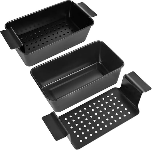 Meatloaf Pan with Drain Tray, 2 Pack, Non Stick Meat Loaf Pan with Drip Tray, 9.8x5.7 Inch Bread Baking Pan with Insert Easy Removal Perforated, Bakeware Loaf Pan for Oven Roasting Meat