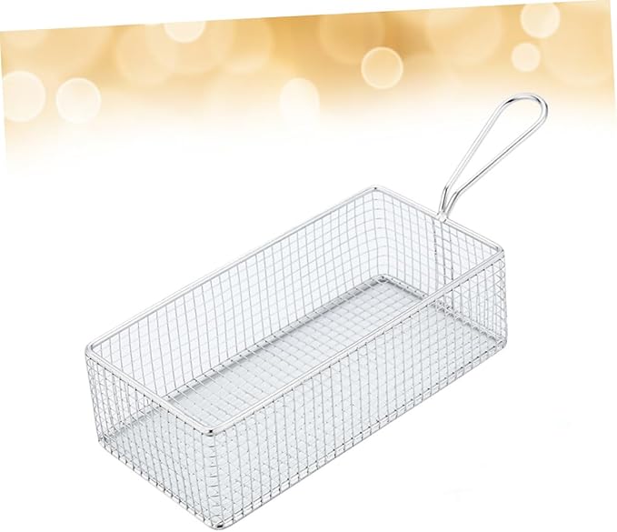 Chip Frying Basket French Fry Basket Metal Food Strainer Stainless Steel Rectangular Fry Basket Net Strainer Basket Spider Strainer Skimmer Ladle Mesh Frying Basket Blush With Ears