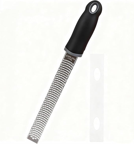 Bestac Stainless Steel Lemon Zester Cheese Grater, Protective Cover Ergonomic Black Handle