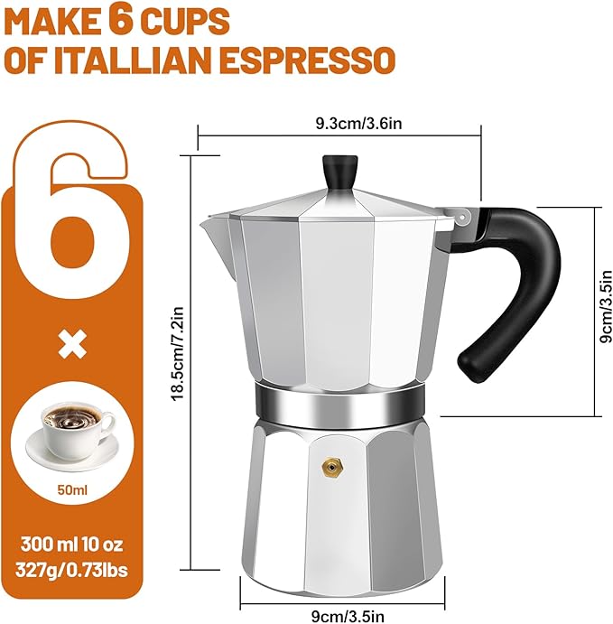 DITOSH 6 Cup Aluminum Espresso Stovetop Moka Pot Express Coffee Maker Percolator Italian Classic Mocha Coffee Machine for Italian and Cuban Cafe Brewing for Home & Camping 300ml 10oz