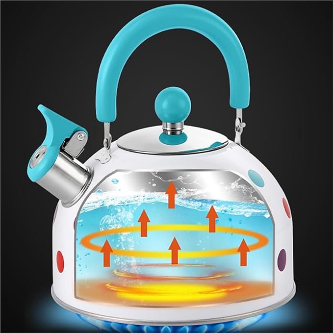 Whistling Polka Dot Tea Kettle, Food Grade Stainless Steel Teapot for Stove Top Loud Whistle Kettle for Tea, Coffee, Milk