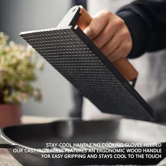 itechpanda Cast Iron Grill Press, Bacon Hamburger Press for Griddle Flat Top Teppanyaki, Barbecue BBQ Hamburger Sausage Panini Meat Griddle Press
