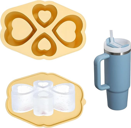 Ice Cube Trays for Stanley Cup 20 30 40 OZ Tumbler Ice Mold Heart Shape Silicone Ice Cube Tray with Lid, Stanley Ice Mold and Maker Ice Cube for Cocktails, Whisky, Juice (30-40 OZ, Yellow)