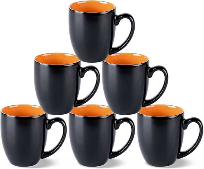 GBhome 12oz Coffee Mugs Set of 6, Large Ceramic Coffee Mugs for Man, Woman, Dad, Mom, Modern Coffee Mugs Set with handle for Tea/Latte/Cappuccino/Milk/Cocoa. Dishwasher&Microwave Safe,Orange