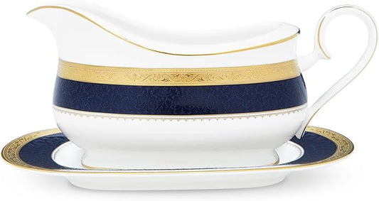 Noritake Odessa Cobalt Gold Gravy Boat and Tray (2-Pieces), 21.5"