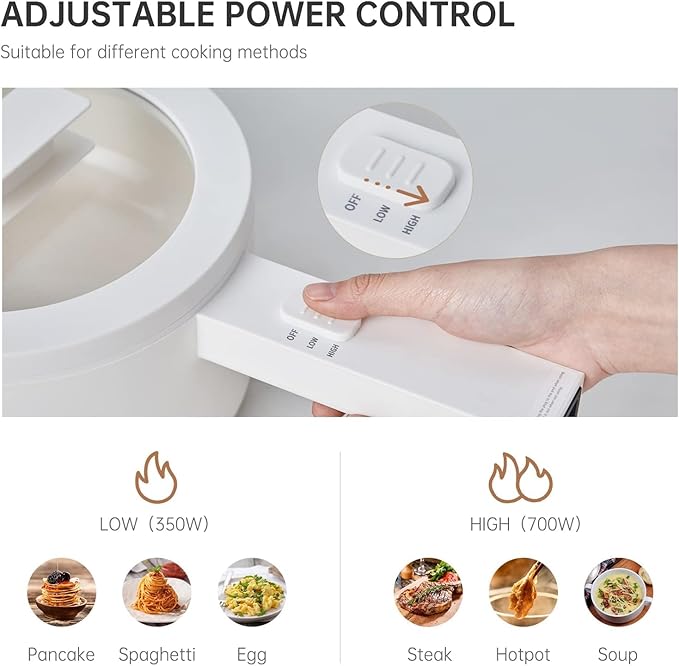 Electric Hot Pot, 1.5L Ceramic Glaze Non-stick Mini Pan, Portable Electric Pot for Steak, Egg, Fried Rice, Ramen, Oatmeal, Soup with 2 Power Adjustment, Electric Pot for Dorm