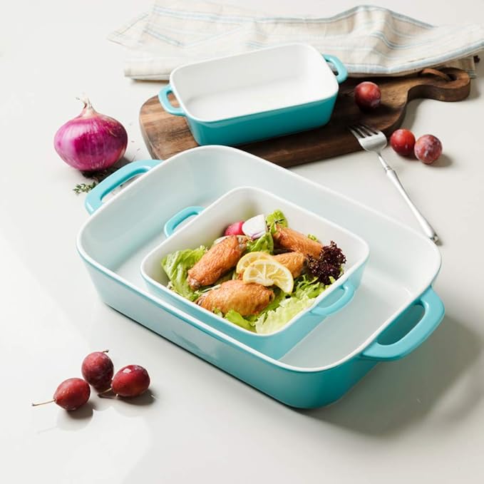 Sweejar Ceramic Bakeware Set, Rectangular Baking Dish for Cooking, Kitchen, Cake Dinner, Banquet and Daily Use, Casserole Dishes for Oven Porcelain Baking Pans (Turquoise)