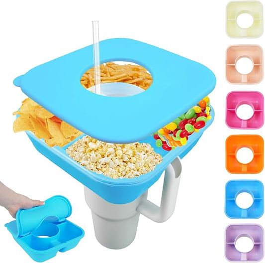 Snack Bowl for Stanley Cup 40 oz Tumbler, Reusable Snack Tray with Lid, Snacks Ring, Silicone Food Holder for Stanley Cup Accessories (Blue)
