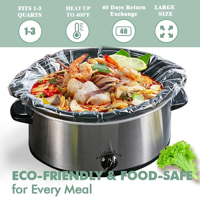 WZHSBSAQ Slow Cooker Liners, 40 Cooking Bags, Medium Disposable Pot Liner Plastic Bags, Fits 1QT to 3QT Slow Cooker Cooking Pans, 11 in. x 16 in.