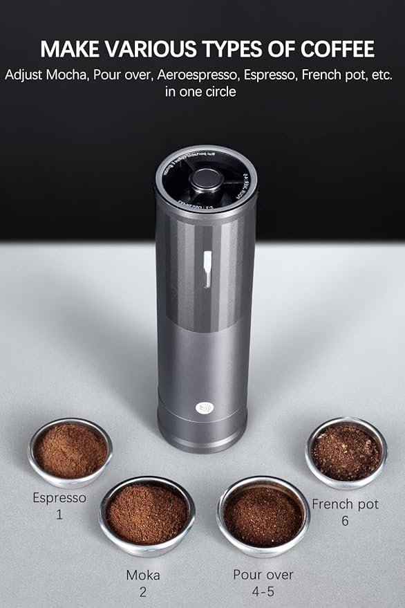 CUFEJORO Electric Coffee Grinders, Portable Burr Grinder Capacity 50g w/Magnetic Cover,External Adjustable Setting, Aluminum Alloy Body, 800mAh Battery(Stand not Included) Black