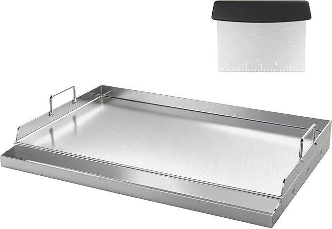 GT GETCO TECH 100% Food Grade Stainless Steel Griddle with Grease Groove, Universal Cooking Griddle for Gas Grill for Tailgating, Camping and Parties, 23＂×16＂