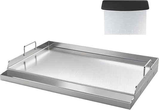 GT GETCO TECH 100% Food Grade Stainless Steel Griddle with Grease Groove, Universal Cooking Griddle for Gas Grill for Tailgating, Camping and Parties, 23＂×16＂